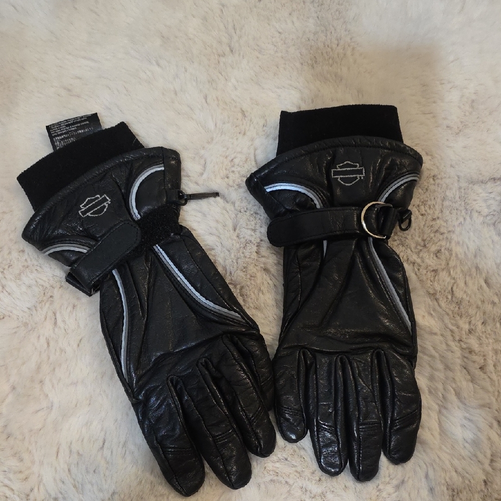 Harley-Davidson Black and Silver Leather Gloves